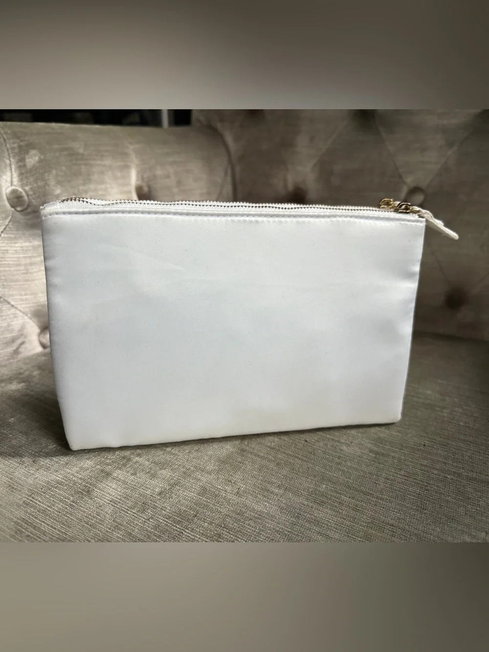 Prada Candy White Double Envelope Zip Pouch Set Clutch Satin Makeup Bag Travel